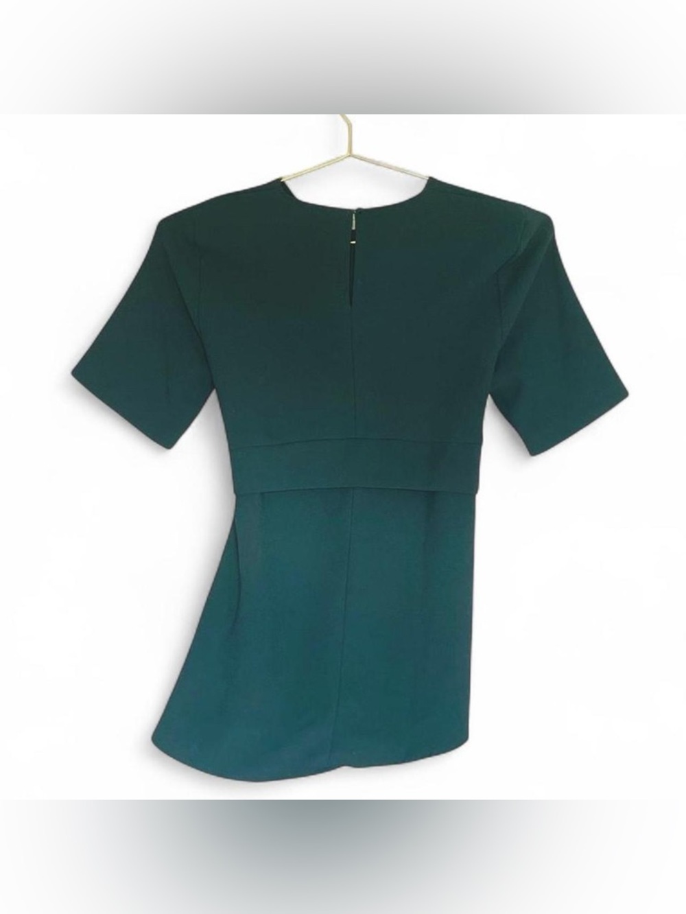 ZARA Dark Green Crepe Asymmetrical Tunic Top – Tie Waist Blouse (S)